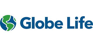 Logo of Globe Life, featuring a stylized globe and the company name in blue. Represents the insurance provider’s global reach and commitment to life insurance.
